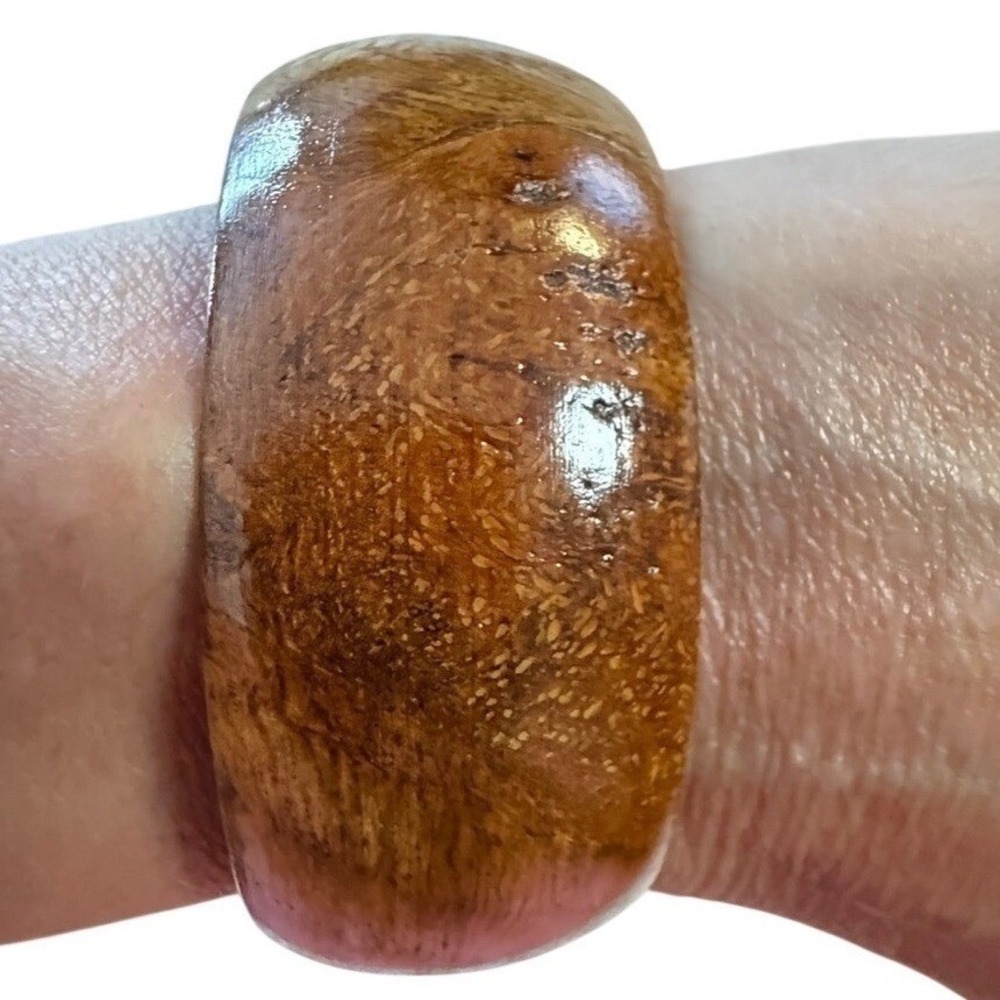 Bangle Natural Wood Grain Bracelet Chunky Wide Round Brown Boho Hippie Jewelry